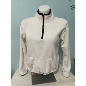Bobbie Brooks Fleece Pullover Jacket Cream‎ White with Black Trim M
